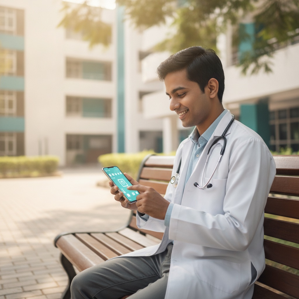 Medical student writing a digital prescription on a smartphone